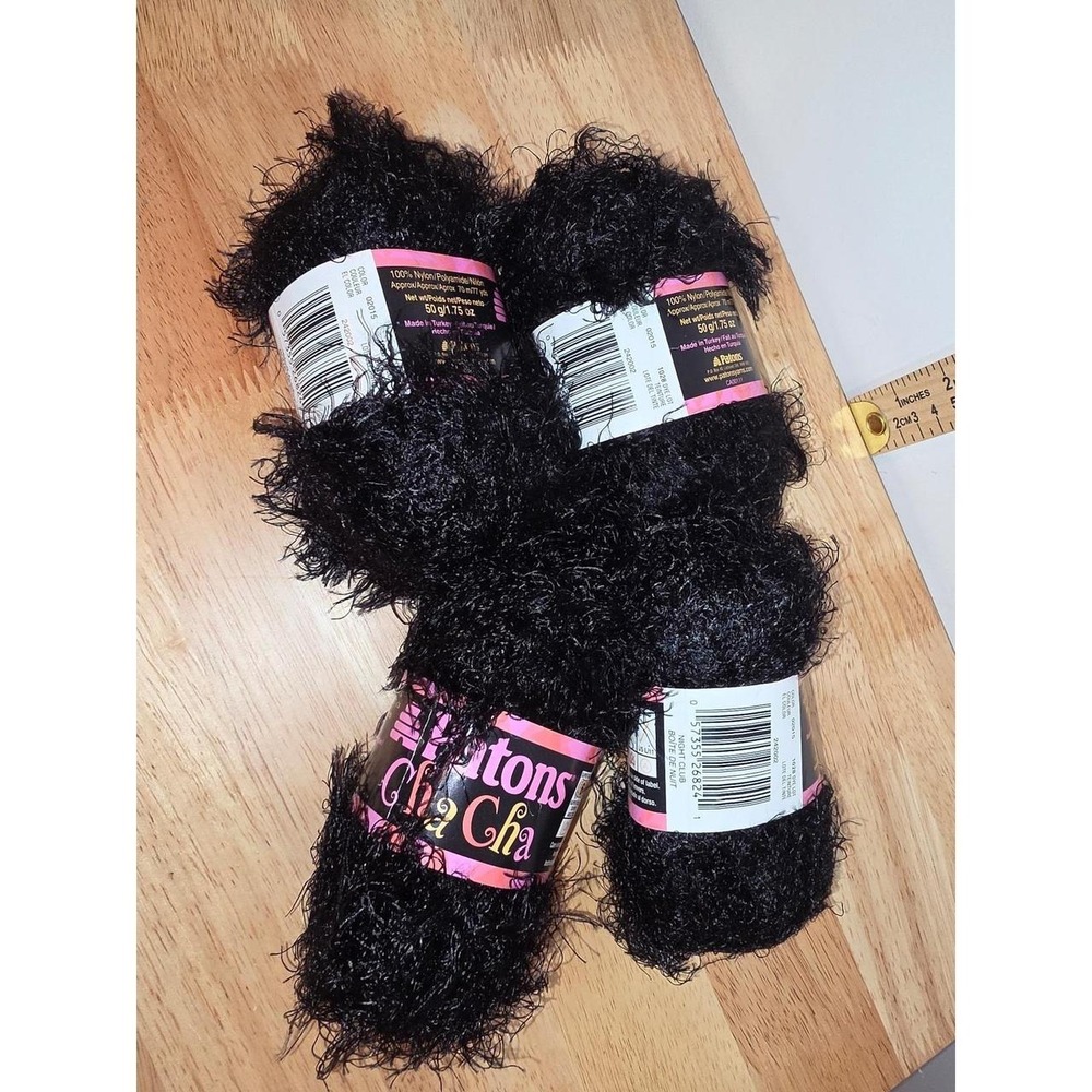 4 skeins of Patons Cha Cha novelty eyelash yarn in the colorway Night Club